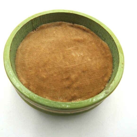 Vintage Trinket Box Green Decoupaged Yellow Rose Gold Detailing Velvet Lined - Picture 7 of 8